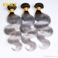 Top ombre 1b / grau Zwei Ton Peruanische Virgin VMAE graue menschliche Haarverlängerungen Weave Körperwelle 3 Haarbündel Weben Opper Tasche