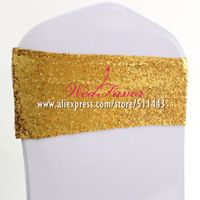 100pcs Sparkly Gold Silver Spandex Sequin Chair Sash Bands Elastic Lycra Glitter Chair Bow Ties Hotel Event Wedding Decoration