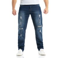 E-Baihui Hole Jeans Mens Primavera e Verão Novo Europeu e Americano Cor Sólida Velhos Homens Héteros Denim Calças X030