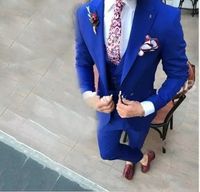 Vestido de boda real azul novio esmoquin pico solapa Slim Fit padrinos de boda para hombre excelente hombre Chaqueta Blazer 3 piezas traje (chaqueta + pantalones + chaleco + tie) 22