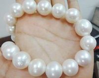 Fina smycken Gratis frakt Stor 18 "12-15mm Natural Australian South Sea Genuine White Nuclear Pearl Necklace