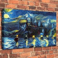 Castle Night Boats Oil Painting On Canvas Home Decor Handcra...