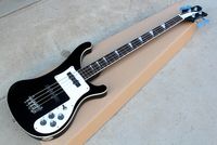 Factory Custom Black Electric Bass Guitar con 4 cuerdas, Pickguard blanco, diapasón de palisandro, accesorios de cromo, oferta personalizada