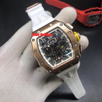 Trendy Herren Sportuhren Rose Gold Edelstahl Gehäuse-Weiß Armbanduhr mit Gummiband Beliebte Mechanische Uhren