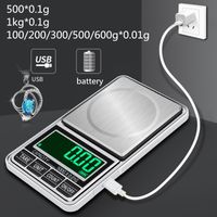 100/200/300 / 500g / 600 x 0.01g 500 / 1KGX0.1G Mini cargador USB portátil Electronic Digital Bolsillo Balance Balance Pocket Gram LCD Pantalla