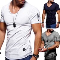 2019 New Zipper Sleeve V neck short sleeve t shirt men Slim ...