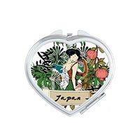 Япония Культура зеленый Сексуальная гейша вентилятор растения цветы ручной работы иллюстрации сердце компактный макияж карманное зеркало портативный милый маленький