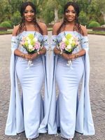 Africano Sexy Black Girl Blu Spalla Unica maniche lunghe Mermaid abiti da damigella d'onore Matrimoni Guest Dress Honor Abiti da festa