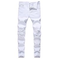 Сплошные белые разорванные джинсы мужчины 2020 классические ретро мужские узкие джинсы бренды эластичные джинсовые брюки брюки повседневный тонкий подходящий карандаш брюки