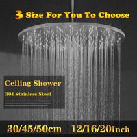 Diâmetro 12/16/20 "Chuveiro redondo para banheiro inox escovado / acabamento espelhado 300/400/500 fixado na parede cabeça de chuveiro teto de chuva montado