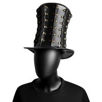 new Vintage Ladies Black Top Hat With Rivets Women hight hat Steampunk MenTop Hat Gothic Costume Accessories Anime Props Stingy Brim Hats