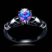 Nuova vendita calda Arcobaleno Opal Claddagh femminile cuore colorato l'anello di modo nero pieno d'oro d'epoca anelli di nozze le donne Anello all'ingrosso