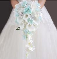 High-end özel damla düğün buket gökyüzü mavi çiçek beyaz ortanca calla zambak gelin buketi