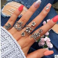 Bohemia Antique Gold Silver Flower deer head arrow triangle Rings Set Knuckle Finger Midi Ring for Women Jewelry 204