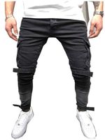 E-Baihui Mens Negro Denim Slim Fit Calças de Jeans Masculino Calças Skinny Lápis Calças Calças de Carga Calças Com Pockets Cintas Livre S-4XL