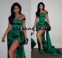 Emerald Green Mermaid Prom Formal Dresses 2020 Sexig sida Silt av axel Peplum Plus Size Evening Red Carpet Celebrity Dress