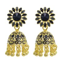 Pendientes Jhumka indio para la joyería del metal del oro de las mujeres de girasol de cristal campanas de la borla del partido pendiente regalo