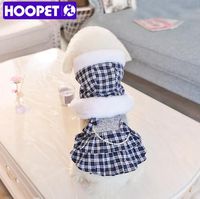 HOOPET Pet Dog Hooded Clothes Thicker Cloak Dress Winter Pearl Plaid Dresses Small Dog Cat Cute Hoodies Chihuahua Thick Boutique Clothing