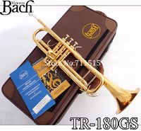 Qualidade de marca Requintado Bach TR-180GS BB Trombet Lacrass Gold Lacquer Superfície Trompete New Musical Instruments Trompeta com Caso 7c Bocal