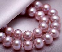 100% real de la joyería fina perlas 18" 9-10mm SUR MAR REDONDO LAVANDA ORO PERLA no es falso