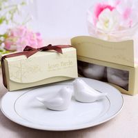 Mini bruiloft gunst liefde vogel zout en peper shaker set party cadeau met pakket doos voor huwelijksgeschenk of feestartikelen LX8745