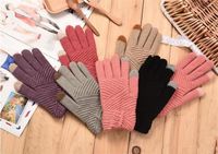 Перчатки женские зимние вязаные перчатки с сенсорным экраном варежки согреться женские зимние полные перчатки в полоску пальцев мода осень D34