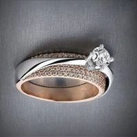 Utsökt två ton 925 Pläterad Silverring Solid 14K Rose Gold White Sapphire Diamond Ring Profession Anniversary Gift Bridal Engagement Weddi