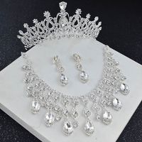 Vintage 2022 Kristal Gümüş Gelin Taç Takı Kolye Küpe Setleri Kadınlar Düğün Aksesuarları Seti Resmi Olaylar Weardress
