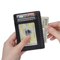 패션 탄소 섬유 초박형 정품 가죽 ID 비즈니스 카드 홀더 지갑 RFID 보호 판촉 선물