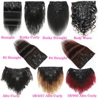 Afro Kinky Curly Clip In Human Hair Extensions 120g 8pcs Raw Indian Virgin Body Wave Straight Yaki Clips On Weave Thick Natural Weft Clip Ins