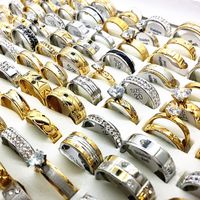 30pcs / lot atacado prata luxuoso / banhado a ouro Rhinestone Zircon Homens Mulheres de noivado casamento moda jóias anéis anel de aço inoxidável
