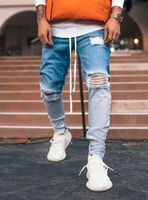 Laamei градиент цвет рваных джинсов Мужчина Повседневного Спорт Бегуны Джинсы мужского Тонкий Motor Байкер Hip Hop Zipper брюки джинсовых брюки