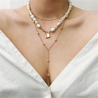 Barock Pearl Necklace Stacked Multi-Layer Lång Halsband Metalllås Hängsmycke Choker Clavicle Chain Women Gift for Party Anniversary