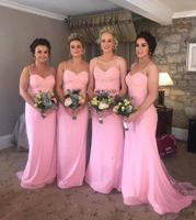 2020 Pink Dress damigella d'onore lunga Spaghetti vestiti da partito da sposa in raso per le spose domestica Mermaid Abiti da damigella d'onore