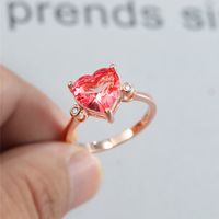 Elegantes rosa Gelb Gradient Zircon-Liebes-Herz-Ring für Frauen Vintage Mode-Rose Gold / Silber-Farben-Verpflichtungs-Promise Ring