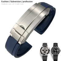 20mm 21mm Rubber Silicone Watch band For Role OYSTER GMT Submariner Day tona Black Green Blue Strap Folding Buckle Watch Bracelets men women