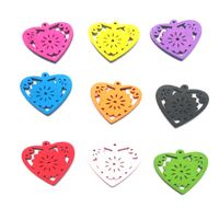 Natural Mix Colors Random 25mm Double-sided Hollow Heart Wooden Pendant Charms Diy Bracelet Drop Earrings Jewelry Components Accessories