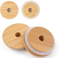 70 milímetros / 86 milímetros Mason tampas reutilizáveis ​​Bamboo Caps Tampas com furo Palha e Seal Silicone para Mason Jars Beber Jars Lid