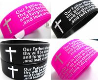 100 stücke Inspirierende englische Lords Gebet Christian Herren Frauen Mode Kreuz Silikon Armbänder Großhandel Armband Cuffjewelry Lots