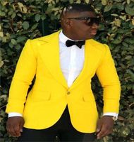 Мода желтого Мужчины костюм однобортный пиджак с брюками Пика нагрудной Slim Fit Wedding Guest Wear Пром Формального костюмом выполненного на заказ