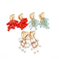 Gratis verzending oranje lichtblauwe parels elegante acryl kralen charme zoete oorbellen voor vrouwen, partij oorbellen