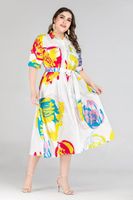 Женская одежда Brief женщин конструктора рубашки платья лета вскользь Flora Printed платья Половина рукава Линия