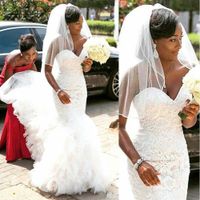 Sirena de boda de los vestidos de volantes de tul falda de la blusa del cordón de novia de escote 2021 Diseño elegante Vestidos de novia Vestido de Noiva