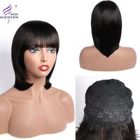 Mostra moderna Cabelo Humano Straight com Bangs Máquina Completa Made peruca brasileira franja de cabelo não renda para mulheres negras