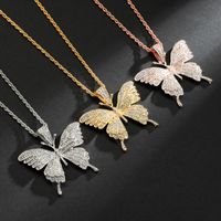 Zircon Butterfly Pendant Necklace Rose Gold HIP HOP Trend Pe...