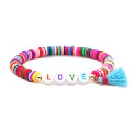 Boho multicolorido polímero argila amor carta borla estiramento braceletes mulheres 2020 novo moda bohemian beach feriado charme pulseira jóias
