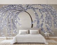 3D-Wand-Papier Elegante lila Baum Nordic Einfach Blatt 3D-TV-Hintergrund-Wand Romantische Landschaft Dekorative Seidentapete Tapete