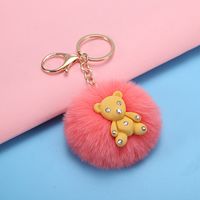 Explosive Kronen-Perlen-Anhänger Nachahmung Rex Kaninchen-Haar-Ball Keychain Damen-Pelz-Tasche Kreative kleines Geschenk
