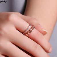 Cluster Ringen Trendy Dubbele Ring Rose Gold Cubic Zirkoon Bruiloft Engagement Verstelbare Dames Kristallen Bague Femme Sieraden Geschenken
