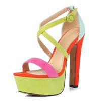 Высокий каблук Открытый носок обуви Модные летние сандалии для женщины Красочные Высокая платформа Карьера партии Обувь Сандалии Популярные Дизайн Cross-привязанные